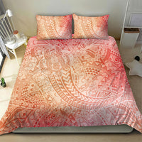 Hawaiian Turtles and Leis Bedding Set Tribal Kakau Pattern Peach Fuzz Color