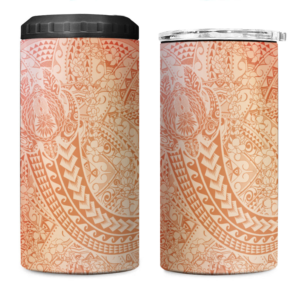 Hawaiian Turtles and Leis 4 in 1 Can Cooler Tumbler Tribal Kakau Pattern Peach Fuzz Color