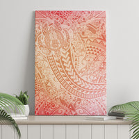 Hawaiian Turtles and Leis Canvas Wall Art Tribal Kakau Pattern Peach Fuzz Color