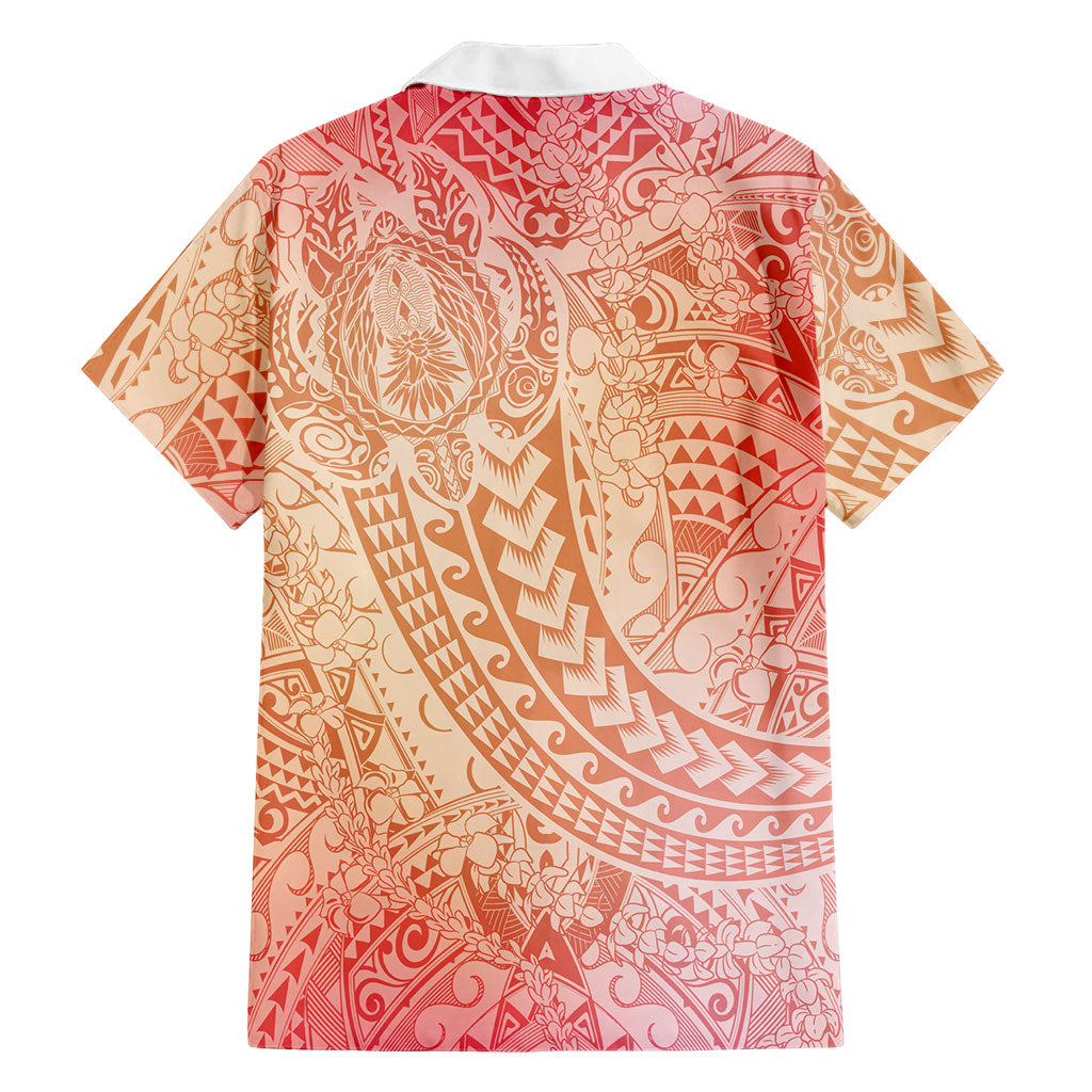 Hawaiian Turtles and Leis Family Matching Long Sleeve Bodycon Dress and Hawaiian Shirt Tribal Kakau Pattern Peach Fuzz Color
