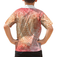 Hawaiian Turtles and Leis Family Matching Mermaid Dress and Hawaiian Shirt Tribal Kakau Pattern Peach Fuzz Color