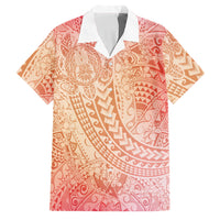 Hawaiian Turtles and Leis Family Matching Off Shoulder Maxi Dress and Hawaiian Shirt Tribal Kakau Pattern Peach Fuzz Color