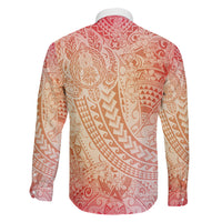 Hawaiian Turtles and Leis Family Matching Off Shoulder Short Dress and Hawaiian Shirt Tribal Kakau Pattern Peach Fuzz Color