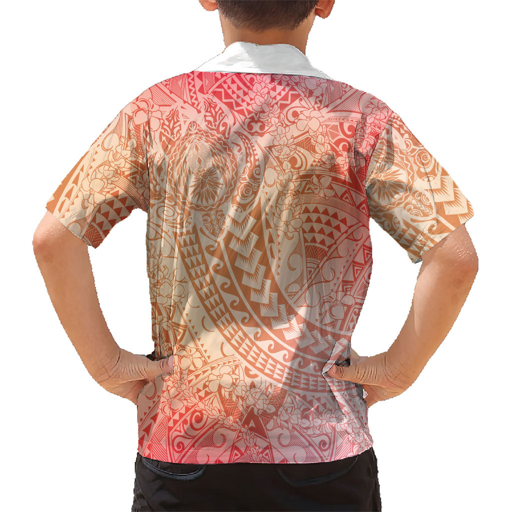 Hawaiian Turtles and Leis Family Matching Short Sleeve Bodycon Dress and Hawaiian Shirt Tribal Kakau Pattern Peach Fuzz Color