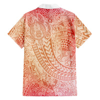 Hawaiian Turtles and Leis Hawaiian Shirt Tribal Kakau Pattern Peach Fuzz Color