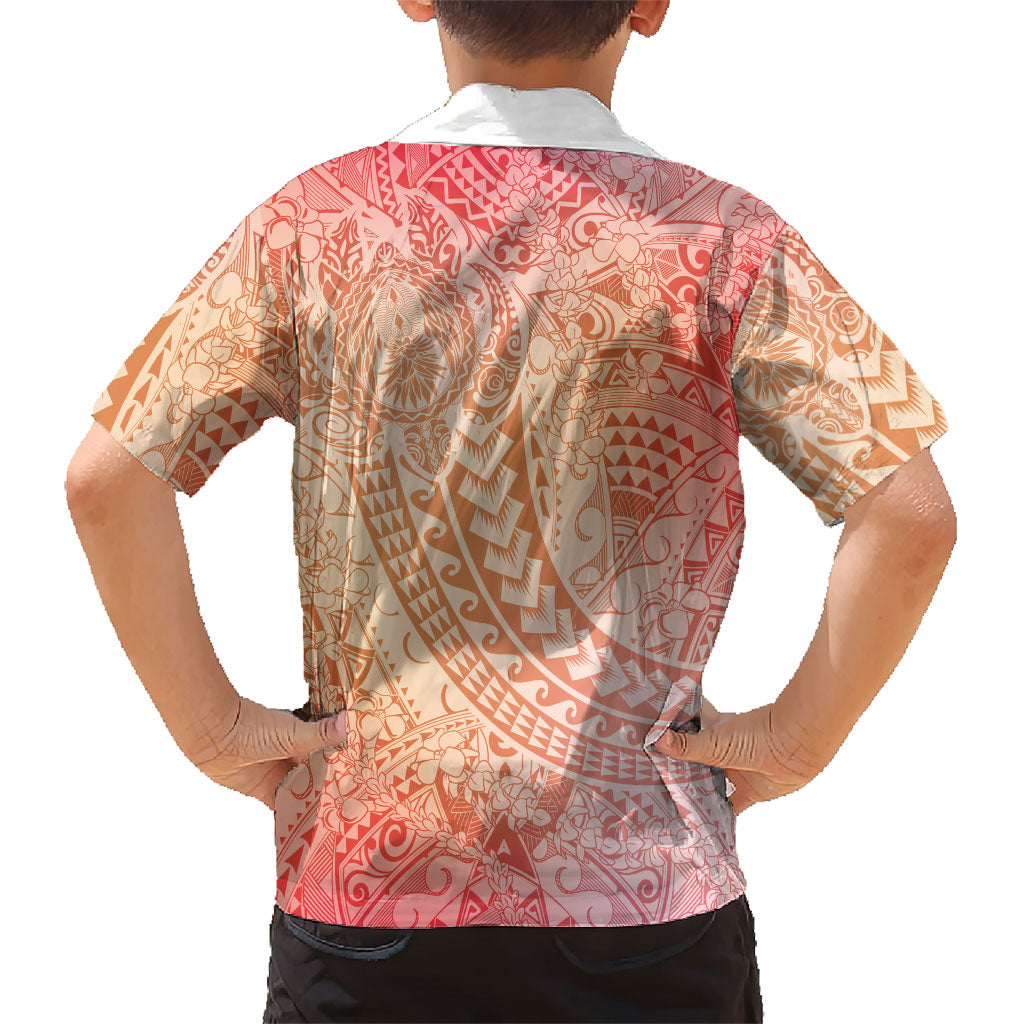 Hawaiian Turtles and Leis Hawaiian Shirt Tribal Kakau Pattern Peach Fuzz Color