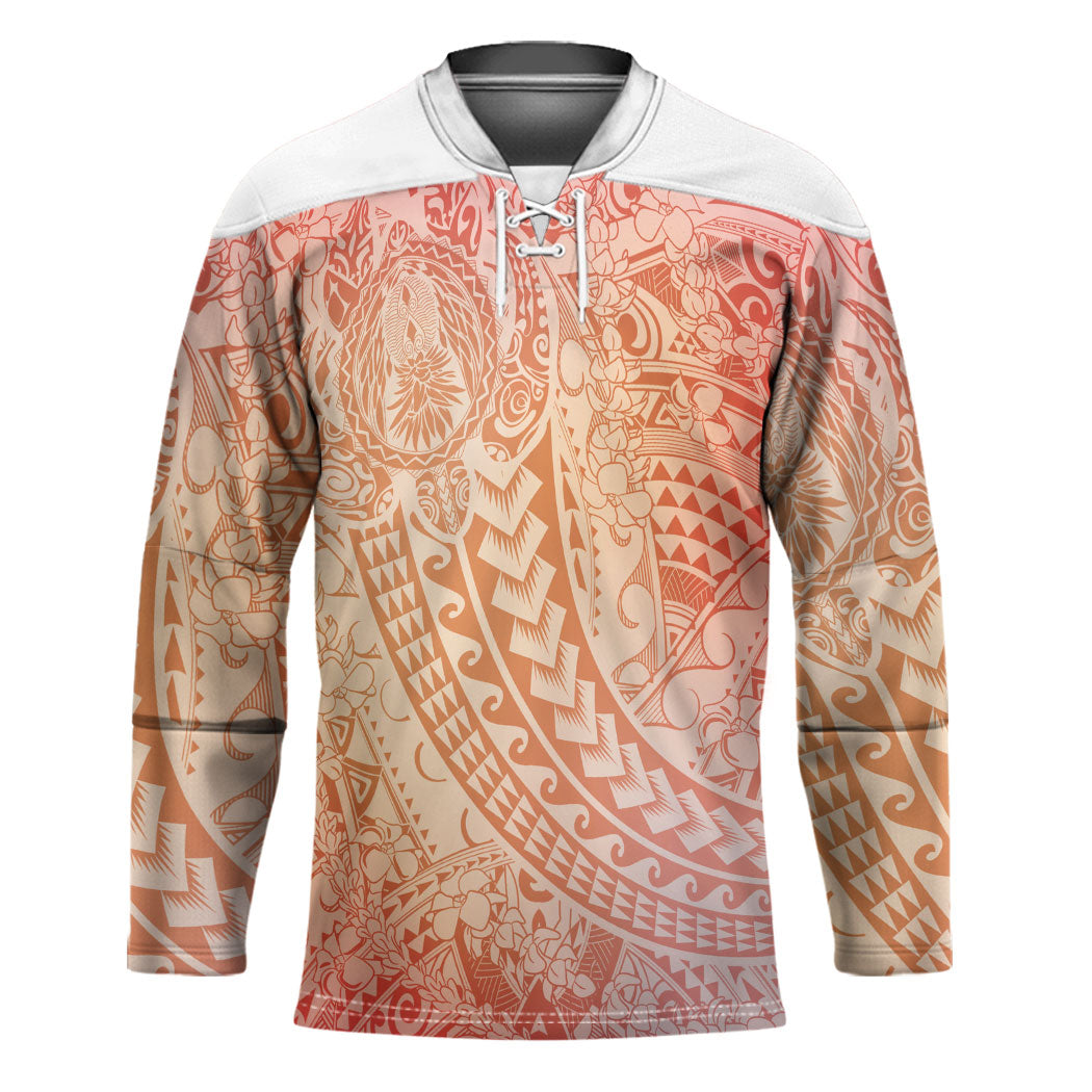 Hawaiian Turtles and Leis Hockey Jersey Tribal Kakau Pattern Peach Fuzz Color