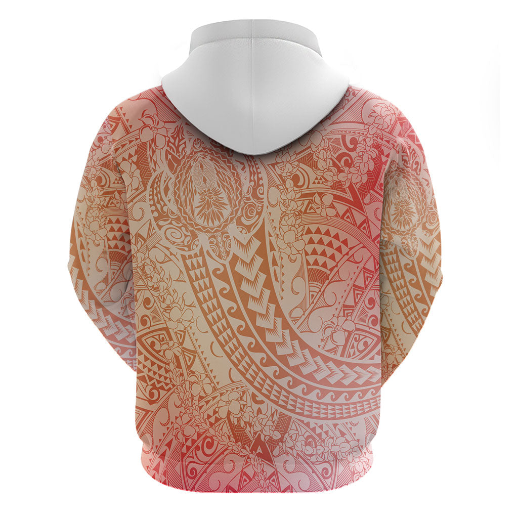 Hawaiian Turtles and Leis Hoodie Tribal Kakau Pattern Peach Fuzz Color
