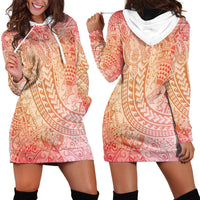 Hawaiian Turtles and Leis Hoodie Dress Tribal Kakau Pattern Peach Fuzz Color