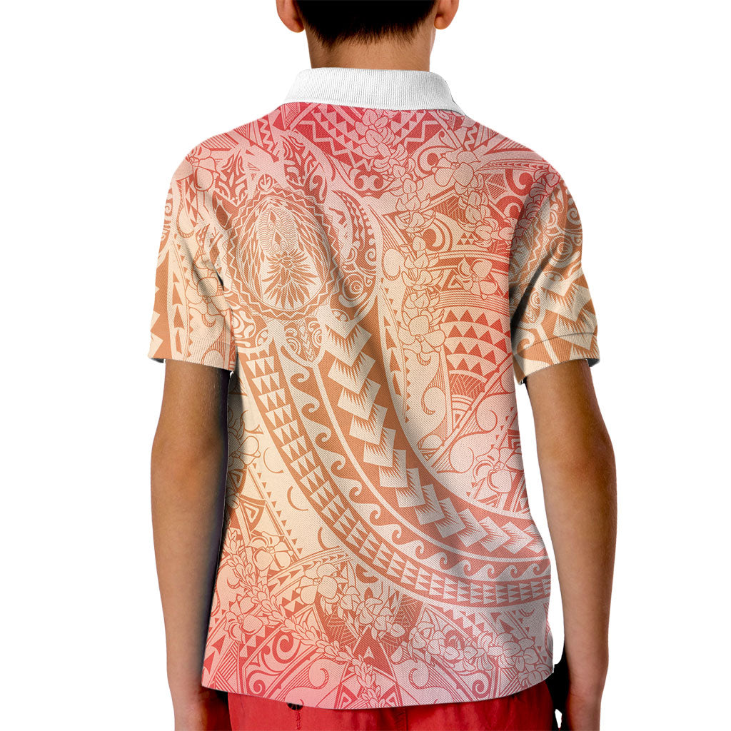 Hawaiian Turtles and Leis Kid Polo Shirt Tribal Kakau Pattern Peach Fuzz Color