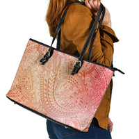 Hawaiian Turtles and Leis Leather Tote Bag Tribal Kakau Pattern Peach Fuzz Color
