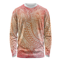 Hawaiian Turtles and Leis Long Sleeve Shirt Tribal Kakau Pattern Peach Fuzz Color