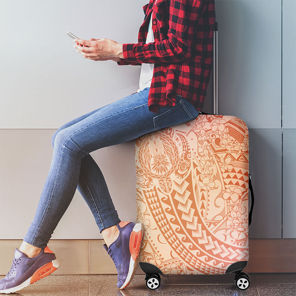 Hawaiian Turtles and Leis Luggage Cover Tribal Kakau Pattern Peach Fuzz Color