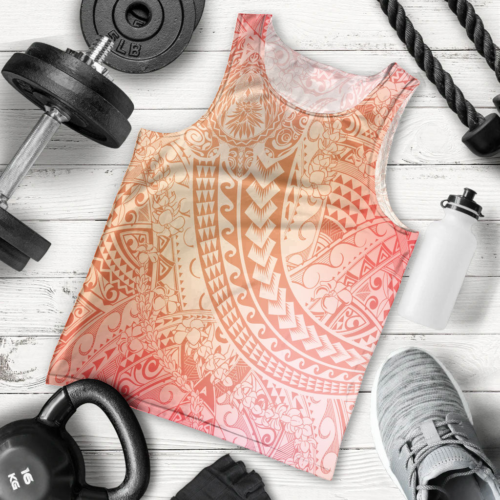 Hawaiian Turtles and Leis Men Tank Top Tribal Kakau Pattern Peach Fuzz Color