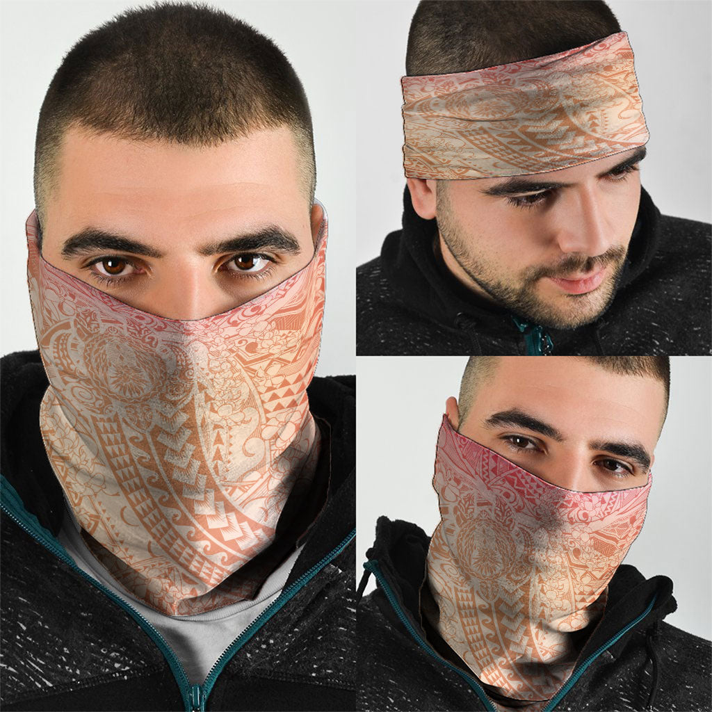 Hawaiian Turtles and Leis Neck Gaiter Tribal Kakau Pattern Peach Fuzz Color