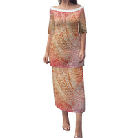 Hawaiian Turtles and Leis Puletasi Tribal Kakau Pattern Peach Fuzz Color