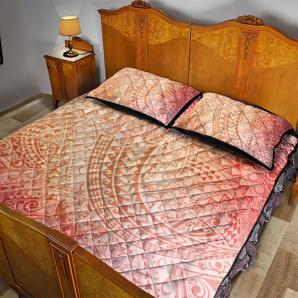 Hawaiian Turtles and Leis Quilt Bed Set Tribal Kakau Pattern Peach Fuzz Color