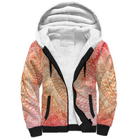 Hawaiian Turtles and Leis Sherpa Hoodie Tribal Kakau Pattern Peach Fuzz Color