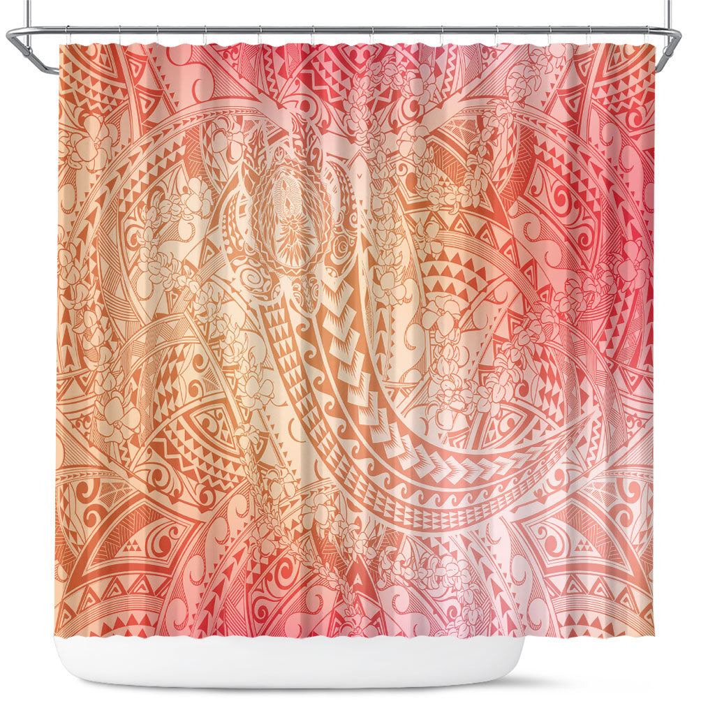 Hawaiian Turtles and Leis Shower Curtain Tribal Kakau Pattern Peach Fuzz Color