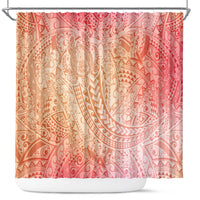 Hawaiian Turtles and Leis Shower Curtain Tribal Kakau Pattern Peach Fuzz Color