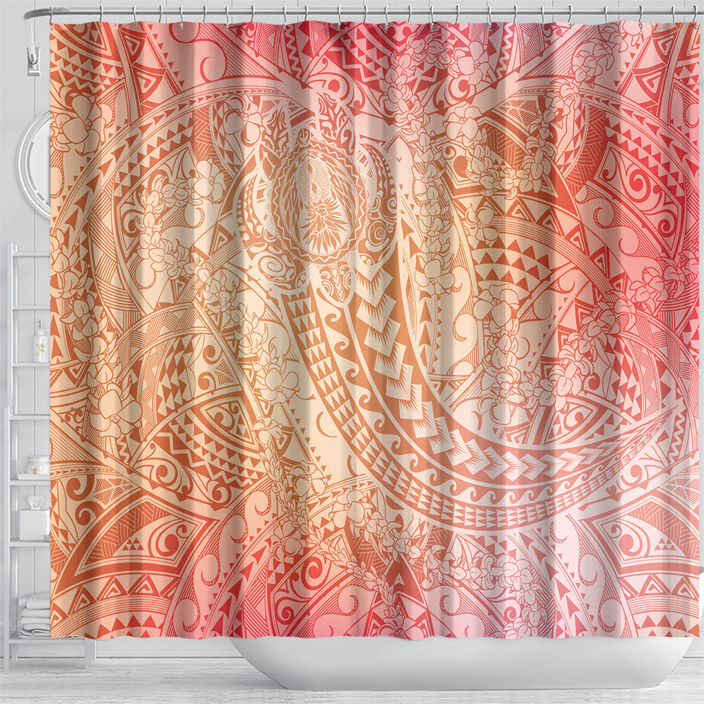 Hawaiian Turtles and Leis Shower Curtain Tribal Kakau Pattern Peach Fuzz Color