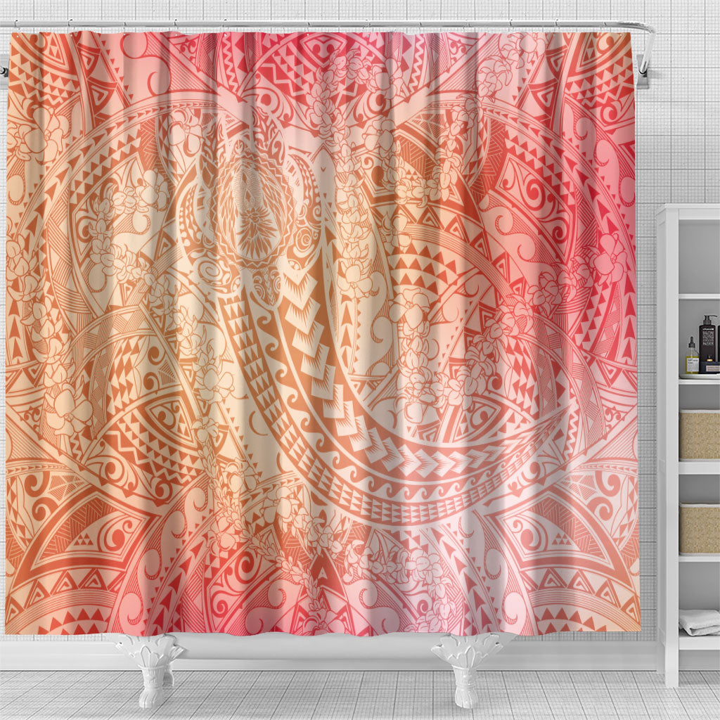 Hawaiian Turtles and Leis Shower Curtain Tribal Kakau Pattern Peach Fuzz Color