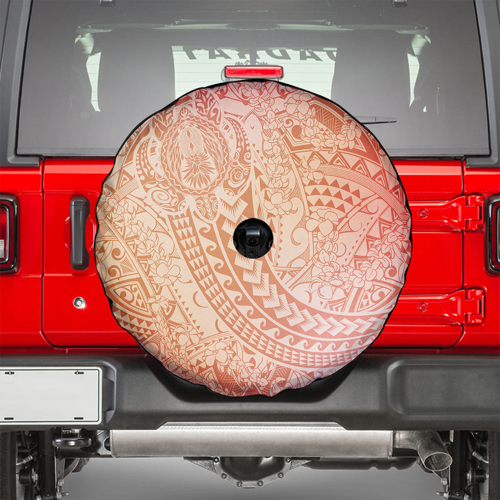 Hawaiian Turtles and Leis Spare Tire Cover Tribal Kakau Pattern Peach Fuzz Color