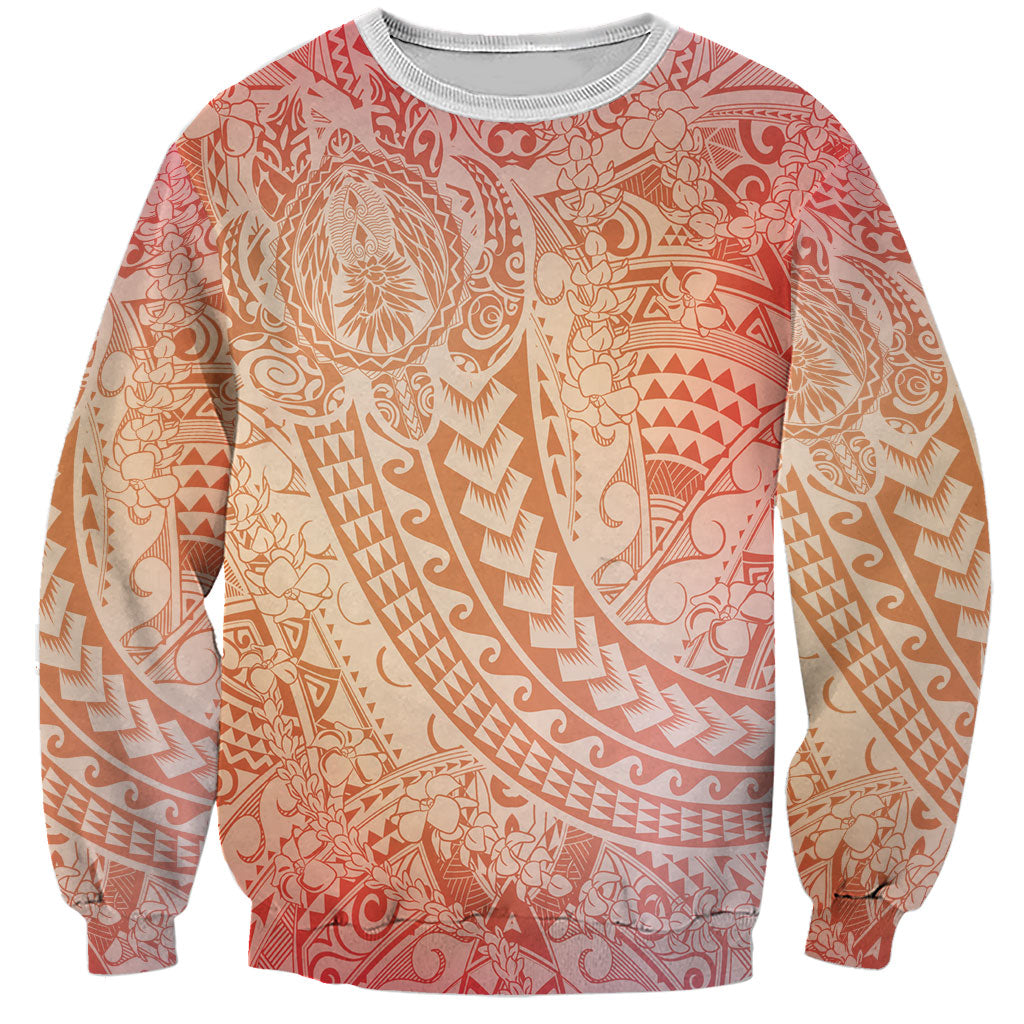 Hawaiian Turtles and Leis Sweatshirt Tribal Kakau Pattern Peach Fuzz Color