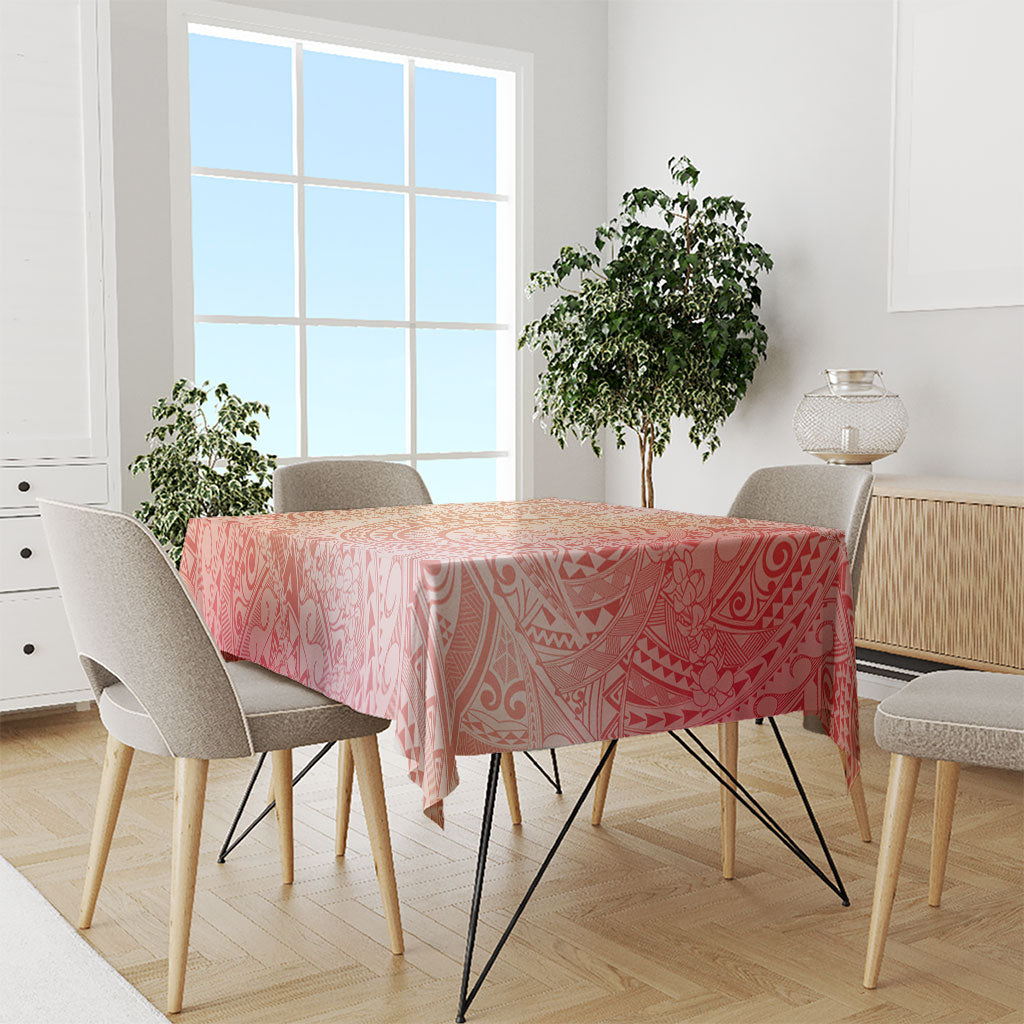 Hawaiian Turtles and Leis Tablecloth Tribal Kakau Pattern Peach Fuzz Color