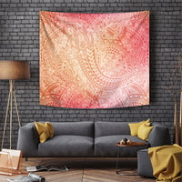 Hawaiian Turtles and Leis Tapestry Tribal Kakau Pattern Peach Fuzz Color