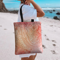 Hawaiian Turtles and Leis Tote Bag Tribal Kakau Pattern Peach Fuzz Color