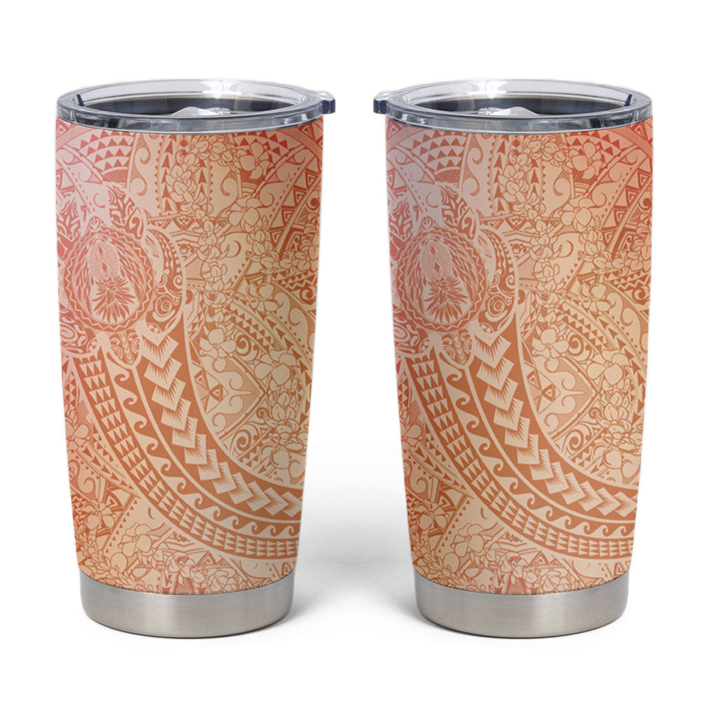 Hawaiian Turtles and Leis Tumbler Cup Tribal Kakau Pattern Peach Fuzz Color