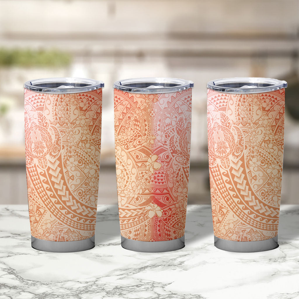 Hawaiian Turtles and Leis Tumbler Cup Tribal Kakau Pattern Peach Fuzz Color