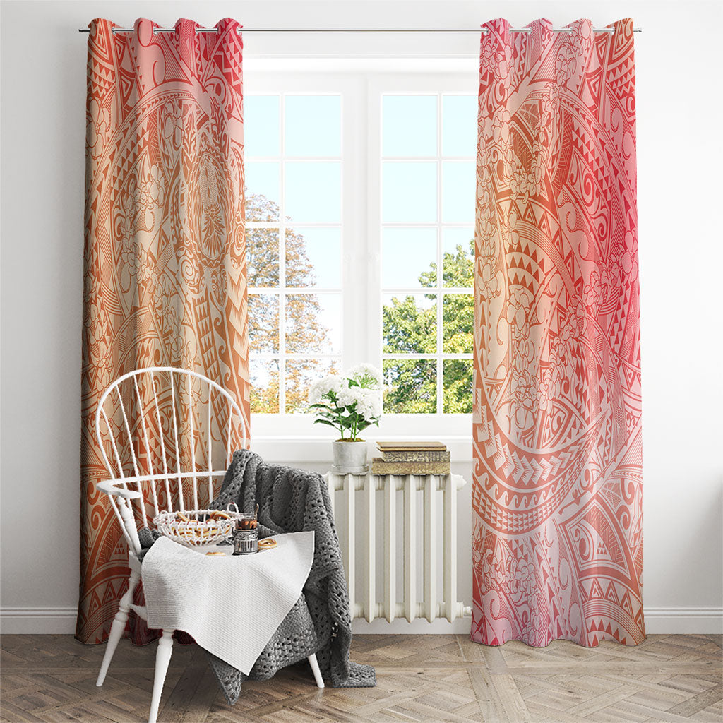 Hawaiian Turtles and Leis Window Curtain Tribal Kakau Pattern Peach Fuzz Color