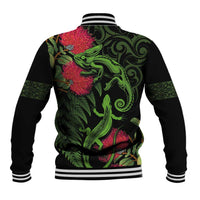 New Zealand Chameleon and Gecko Baseball Jacket Maori Silver Fern and Pohutukawa Decoration