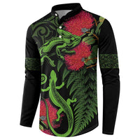 New Zealand Chameleon and Gecko Button Sweatshirt Maori Silver Fern and Pohutukawa Decoration LT03 - Polynesian Pride