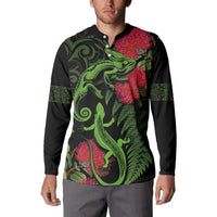 New Zealand Chameleon and Gecko Button Sweatshirt Maori Silver Fern and Pohutukawa Decoration LT03 - Polynesian Pride