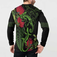 New Zealand Chameleon and Gecko Button Sweatshirt Maori Silver Fern and Pohutukawa Decoration LT03 - Polynesian Pride