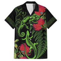 New Zealand Chameleon and Gecko Family Matching Long Sleeve Bodycon Dress and Hawaiian Shirt Maori Silver Fern and Pohutukawa Decoration LT03 Dad's Shirt - Short Sleeve Green - Polynesian Pride