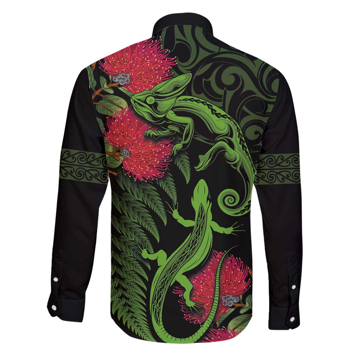 New Zealand Chameleon and Gecko Family Matching Puletasi and Hawaiian Shirt Maori Silver Fern and Pohutukawa Decoration LT03 - Polynesian Pride