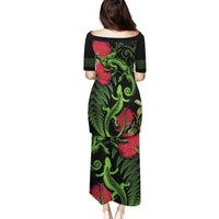 New Zealand Chameleon and Gecko Family Matching Puletasi and Hawaiian Shirt Maori Silver Fern and Pohutukawa Decoration LT03 - Polynesian Pride