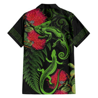 New Zealand Chameleon and Gecko Family Matching Short Sleeve Bodycon Dress and Hawaiian Shirt Maori Silver Fern and Pohutukawa Decoration LT03 - Polynesian Pride