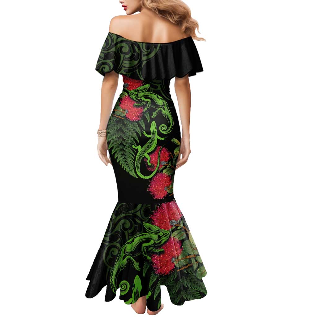 New Zealand Chameleon and Gecko Mermaid Dress Maori Silver Fern and Pohutukawa Decoration LT03 - Polynesian Pride