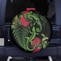 New Zealand Chameleon and Gecko Spare Tire Cover Maori Silver Fern and Pohutukawa Decoration