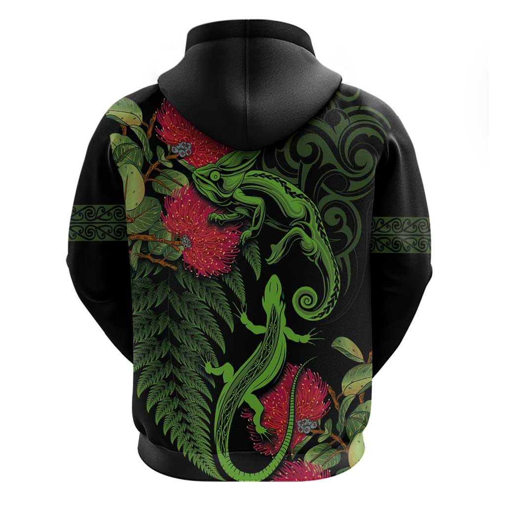 New Zealand Chameleon and Gecko Zip Hoodie Maori Silver Fern and Pohutukawa Decoration LT03 - Polynesian Pride
