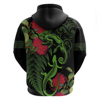 New Zealand Chameleon and Gecko Zip Hoodie Maori Silver Fern and Pohutukawa Decoration LT03 - Polynesian Pride