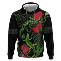 New Zealand Chameleon and Gecko Zip Hoodie Maori Silver Fern and Pohutukawa Decoration LT03 Pullover Hoodie Green - Polynesian Pride