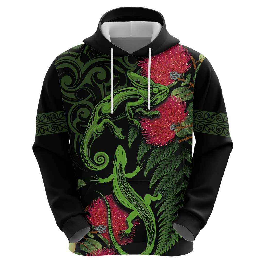 New Zealand Chameleon and Gecko Zip Hoodie Maori Silver Fern and Pohutukawa Decoration LT03 - Polynesian Pride