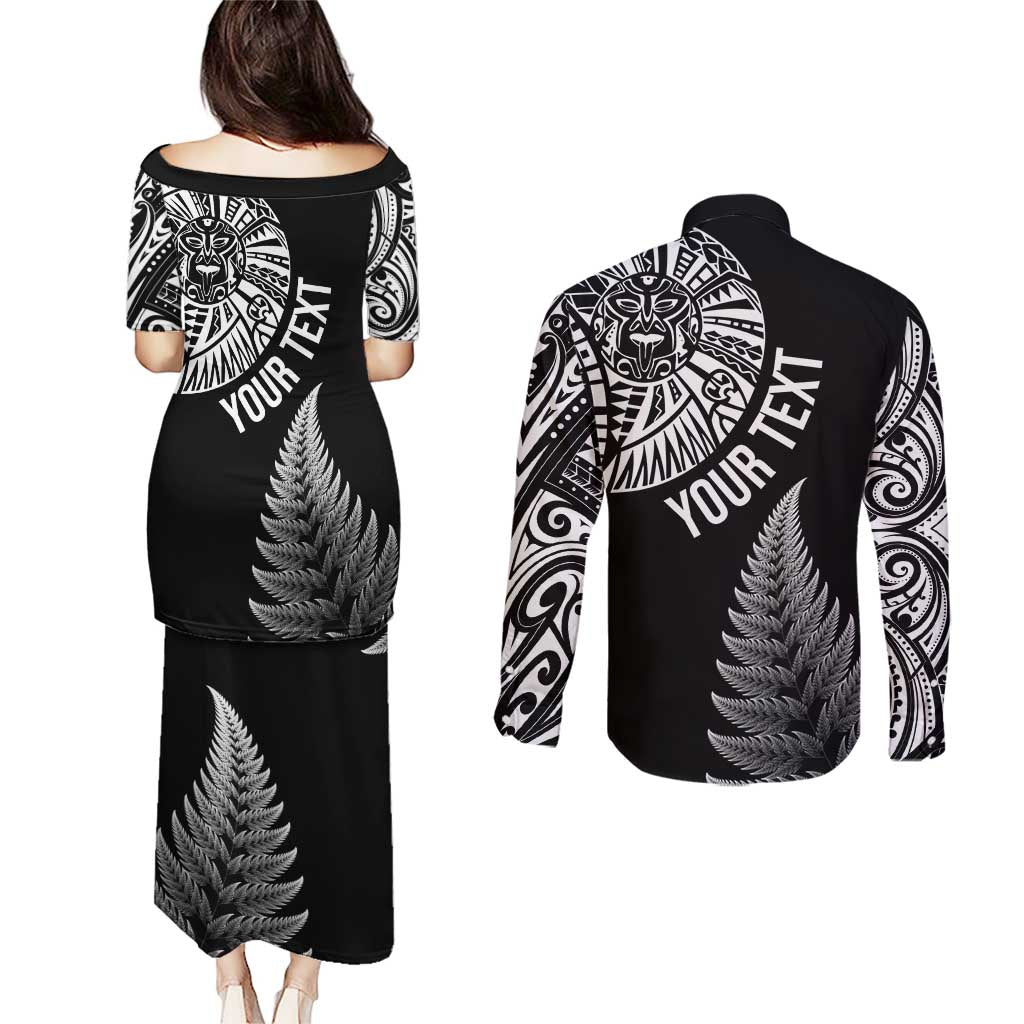 Personalised New Zealand Maori Art Tattoo and Silver Fern Couples Matching Puletasi and Long Sleeve Button Shirt