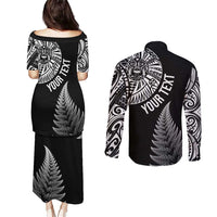 Personalised New Zealand Maori Art Tattoo and Silver Fern Couples Matching Puletasi and Long Sleeve Button Shirt